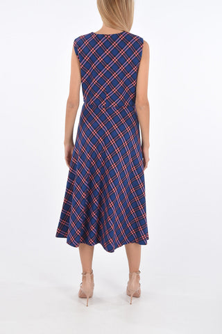 Plaid Check Flared Dress with Jewel Buttons