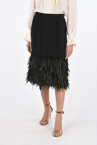 Under the Knee Skirt with Elastic Waistband and Feathered Lower Part