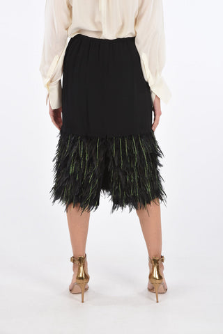 Under the Knee Skirt with Elastic Waistband and Feathered Lower Part