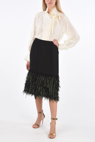 Under the Knee Skirt with Elastic Waistband and Feathered Lower Part