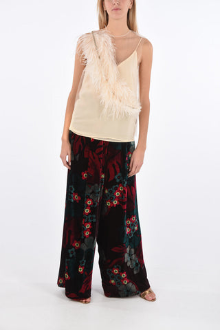 Velvet Wide Leg Floral Patterned Pants