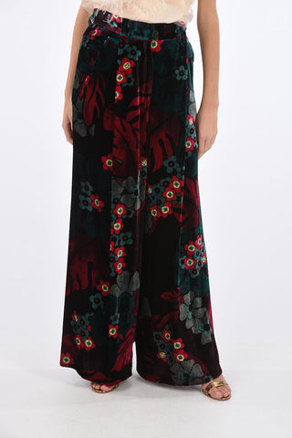 Velvet Wide Leg Floral Patterned Pants