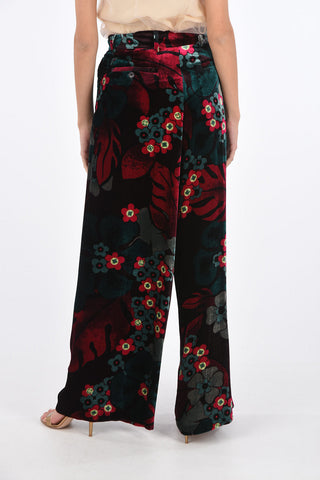 Velvet Wide Leg Floral Patterned Pants