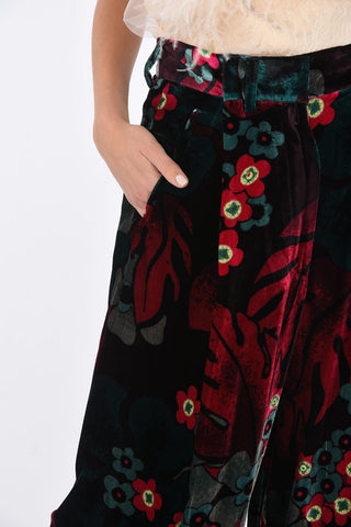Velvet Wide Leg Floral Patterned Pants