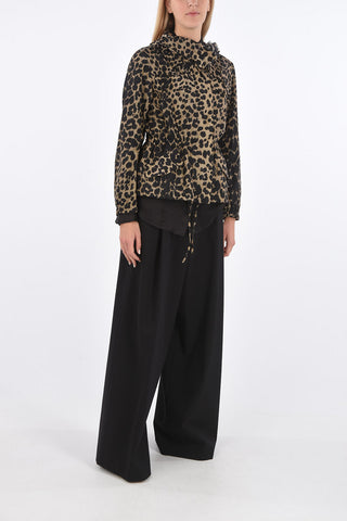 Leopard Print Short Windbreaker with Hood and Drawstring
