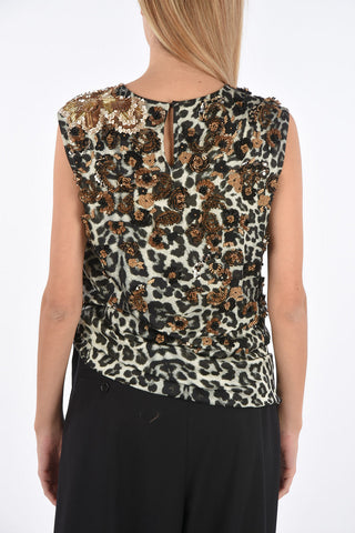 Asymmetrical Animalieur Top with Side Drawstring and Beads