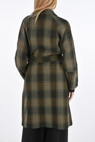 Cappotto Plaid Check con Abbottonatura Nascosta e Cintura