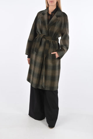 Cappotto Plaid Check con Abbottonatura Nascosta e Cintura