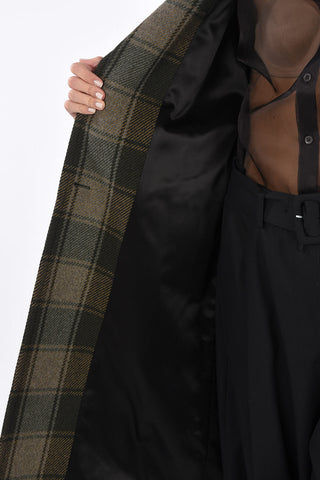Cappotto Plaid Check con Abbottonatura Nascosta e Cintura