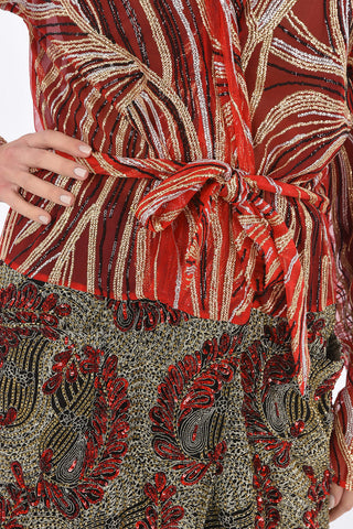 Soprabito con Cintura e Paillettes e Perline ALL-Over