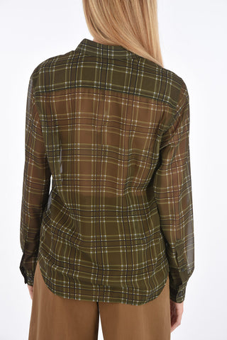 Plaid Check Ruffle Front Shirt with Hidden Buttoning