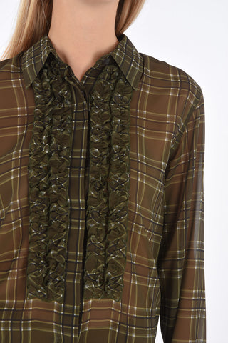 Plaid Check Ruffle Front Shirt with Hidden Buttoning