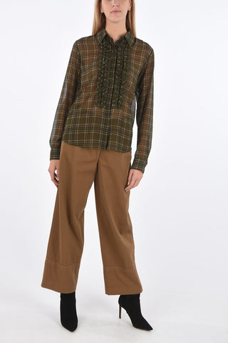 Plaid Check Ruffle Front Shirt with Hidden Buttoning