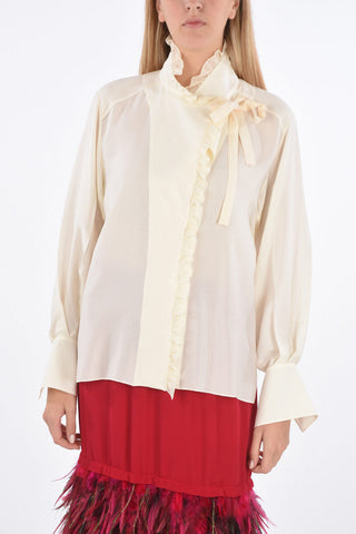 Silk Blouse with Decentralised Buttoning and Tape