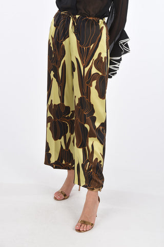 Wide Leg Floral Patterned Silk Pants