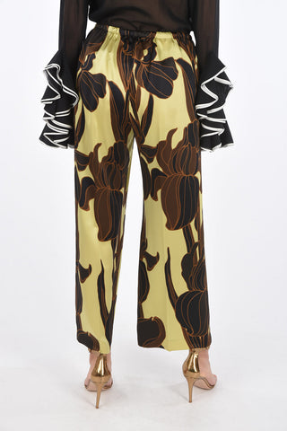 Wide Leg Floral Patterned Silk Pants