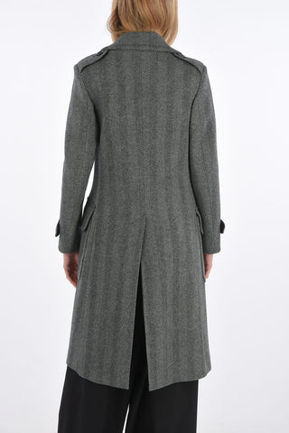 Double-breasted Herringbone Coat with Patch Flap Pockets