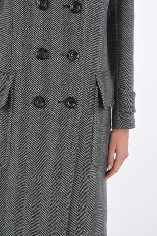 Double-breasted Herringbone Coat with Patch Flap Pockets
