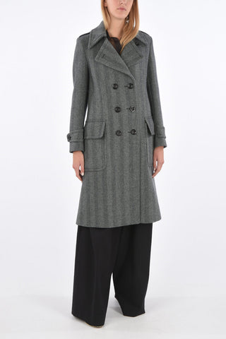 Double-breasted Herringbone Coat with Patch Flap Pockets