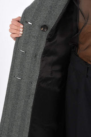 Cappotto Herringbone Doppiopetto con Tasche a Toppa con Aletta