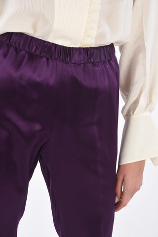 Satin Pants with Flush Pockets and Elastic Waistband