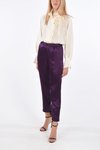 Satin Pants with Flush Pockets and Elastic Waistband