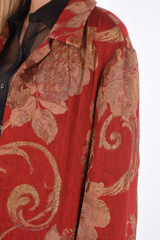 Unlined Lurex Floral Patterned Coat
