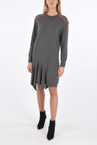 Virgin Wool Dress with Decorative Zips