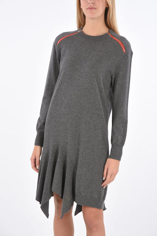 Virgin Wool Dress with Decorative Zips