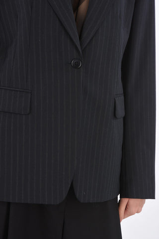 Pinstriped Single-breasted Blazer with Flap Pockets
