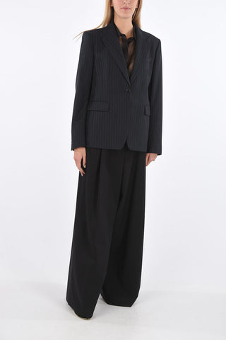 Pinstriped Single-breasted Blazer with Flap Pockets