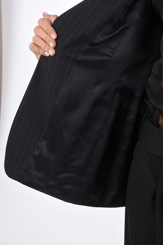Pinstriped Single-breasted Blazer with Flap Pockets