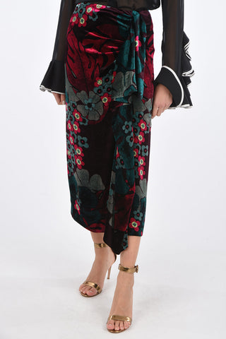 Velvet Floral Patterned Longuette with Side Drape