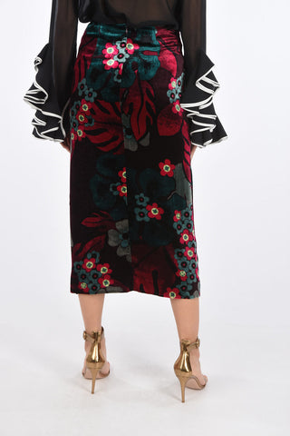 Velvet Floral Patterned Longuette with Side Drape
