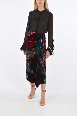 Velvet Floral Patterned Longuette with Side Drape