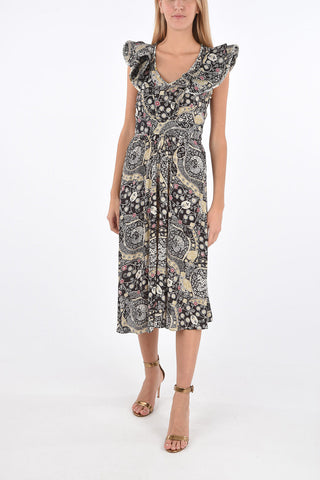 Vestito Midi con Fantasia Floreale e Scollo a V