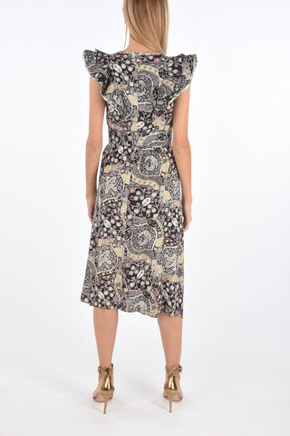 Vestito Midi con Fantasia Floreale e Scollo a V