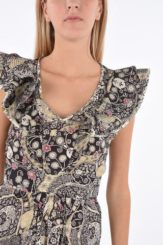 Vestito Midi con Fantasia Floreale e Scollo a V