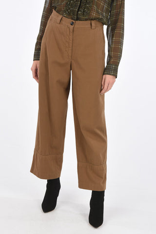 Cotton Pants with Belt Loops and Bottom Stitchings