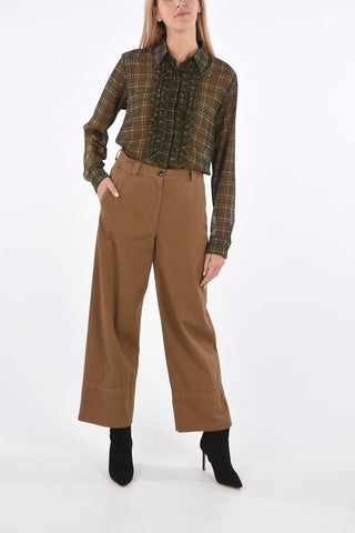 Cotton Pants with Belt Loops and Bottom Stitchings
