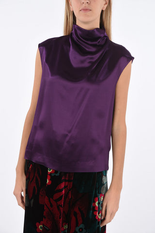 Satin Turtleneck Top with Back Zip