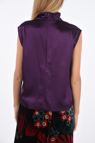 Satin Turtleneck Top with Back Zip