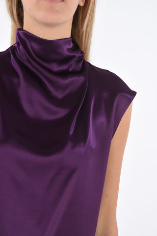 Satin Turtleneck Top with Back Zip