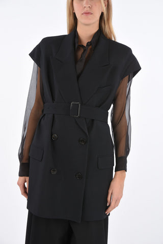 Long Double-breasted Vest with Belt