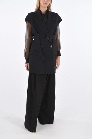 Long Double-breasted Vest with Belt