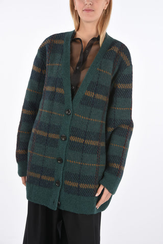 Plaid Check Cardigan with Front Buttoning