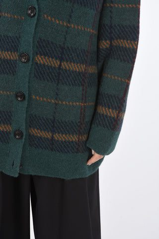 Plaid Check Cardigan with Front Buttoning