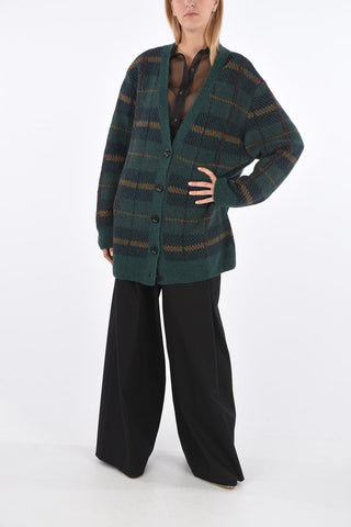 Plaid Check Cardigan with Front Buttoning