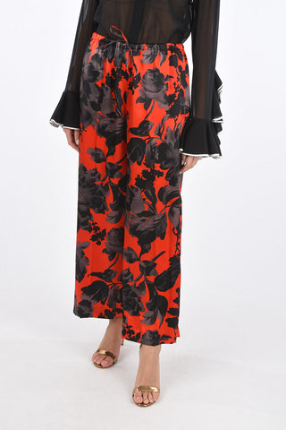 Wide Leg Floral Patterned Silk Pants