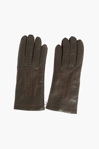 Leather Gloves with Visible Stitching